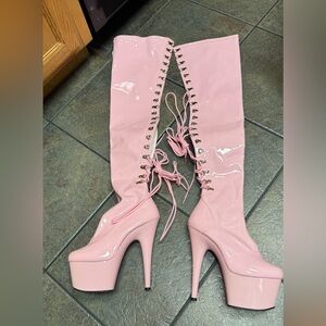 Pleaser Adore-3063 Pink Thigh High Boots US9